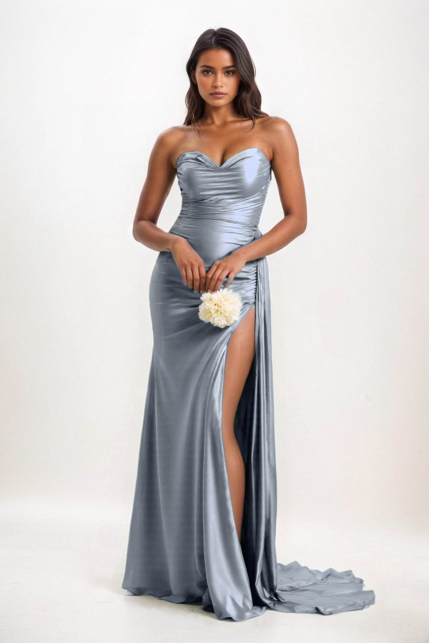 Sheath-Column Court Train Luxe Satin Bridesmaid Dress CB0835 - COCOMELODY